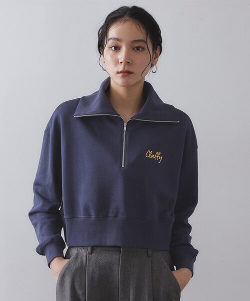 OPAQUE.CLIP(オペークドットクリップ)の「ロゴ刺繍ハーフジップトップス【洗濯機OK】(Tシャツ/カットソー・レディース・ネイビー/グレー・36/38/40)」の11枚目の写真
