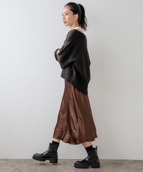 HEREIAM（ヘレイアム）の「【HEREIAM】トレンドのミディ丈と安心ロング丈。/バイヤスサテンスカート（スカート・レディース・ブラウン/アイボリー・SMALL/MEDIUM）」の5枚目の写真