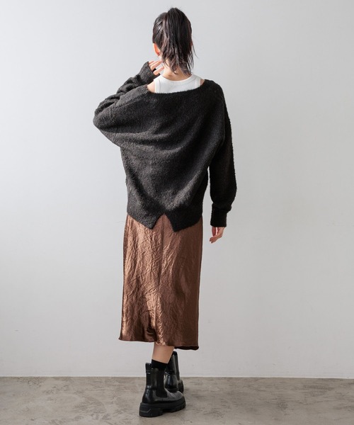 HEREIAM（ヘレイアム）の「【HEREIAM】トレンドのミディ丈と安心ロング丈。/バイヤスサテンスカート（スカート・レディース・ブラウン/アイボリー・SMALL/MEDIUM）」の6枚目の写真