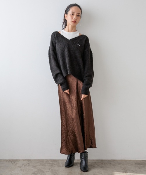 HEREIAM（ヘレイアム）の「【HEREIAM】トレンドのミディ丈と安心ロング丈。/バイヤスサテンスカート（スカート・レディース・ブラウン/アイボリー・SMALL/MEDIUM）」の10枚目の写真