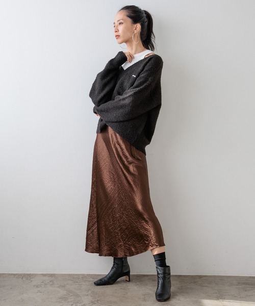 HEREIAM（ヘレイアム）の「【HEREIAM】トレンドのミディ丈と安心ロング丈。/バイヤスサテンスカート（スカート・レディース・ブラウン/アイボリー・SMALL/MEDIUM）」の12枚目の写真
