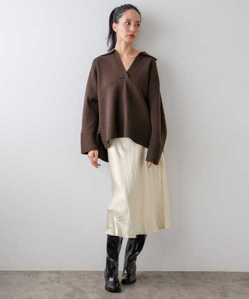 HEREIAM（ヘレイアム）の「【HEREIAM】トレンドのミディ丈と安心ロング丈。/バイヤスサテンスカート（スカート・レディース・ブラウン/アイボリー・SMALL/MEDIUM）」の17枚目の写真