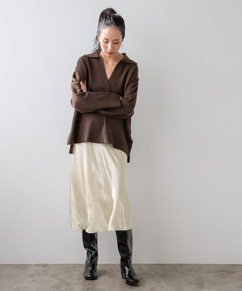 HEREIAM（ヘレイアム）の「【HEREIAM】トレンドのミディ丈と安心ロング丈。/バイヤスサテンスカート（スカート・レディース・ブラウン/アイボリー・SMALL/MEDIUM）」の18枚目の写真