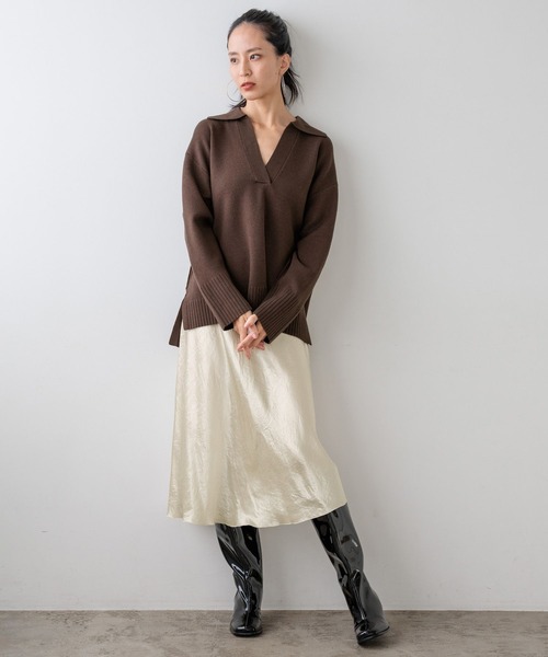 HEREIAM（ヘレイアム）の「【HEREIAM】トレンドのミディ丈と安心ロング丈。/バイヤスサテンスカート（スカート・レディース・ブラウン/アイボリー・SMALL/MEDIUM）」の20枚目の写真