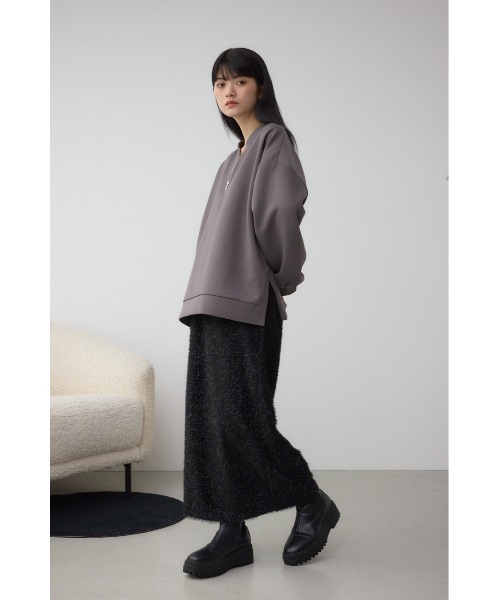 AZUL by moussy(アズールバイマウジー)の「ラメシャギータイトスカート 秋服 冬服 ラメニット ニットスカート ロングスカート ウエストゴム(スカート・レディース・ブラック/ブルー/チャコールグレー・FREE)」の4枚目の写真