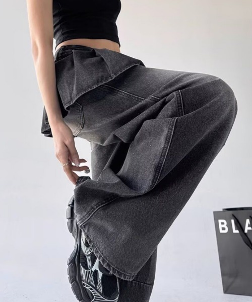 レイヤードブラックデニムパンツ（デニムパンツ）｜mebole（メボレ）の