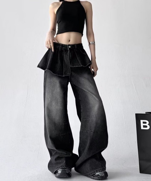 お値下げしました♡HELLO LUPO ブラックデニム 2 レイヤードブラックデニムパンツ（デニムパンツ）｜mebole（メボレ）の