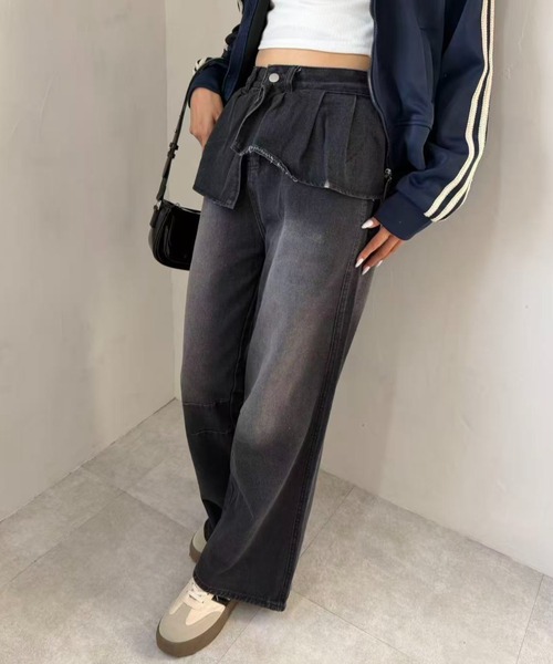 mebole(メボレ)の「レイヤードブラックデニムパンツ(デニムパンツ・レディース・ブラック・MEDIUM/LARGE)」の2枚目の写真