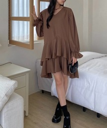 ティアードフリルパフスリーブワンピース