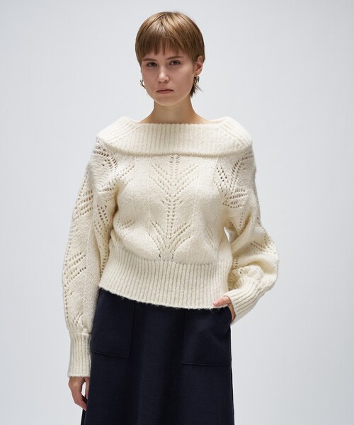 cloenc（クロエンス）の「アイレットオフショルニットプルオーバー（ニット/セーター・レディース・ダークグレー/ベージュ/オフホワイト・02）」の5枚目の写真