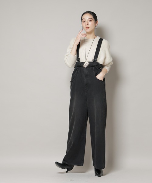 NANO universe（ナノユニバース）の「コットンワイドサロペット（サロペット/オーバーオール・レディース・ブラック/アイボリー・S/M）」の16枚目の写真