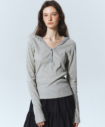 HOODY MINIMALISM STRIPE SLIM TOP_GRAY