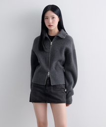 MUSINSA STANDARD WOMAN（ムシンサスタンダードウーマン）の「WOMENS LAMBSWOOL RIBBED ZIP-UP KNIT TOP [MEDIUM GRAY]（カーディガン/ボレロ）」