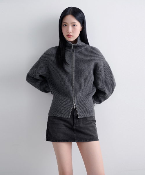 MUSINSA STANDARD WOMAN（ムシンサスタンダードウーマン）の「レディースラムウールリブニットジップアップ[ミディアムグレー]（カーディガン/ボレロ・レディース・その他・SMALL/MEDIUM/LARGE）」の2枚目の写真