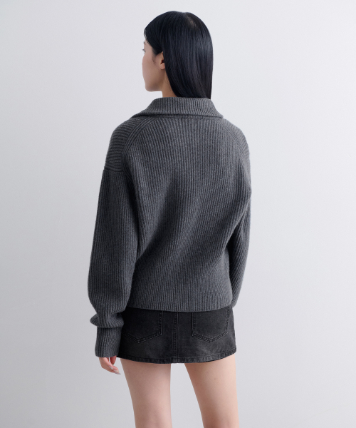 MUSINSA STANDARD WOMAN（ムシンサスタンダードウーマン）の「レディースラムウールリブニットジップアップ[ミディアムグレー]（カーディガン/ボレロ・レディース・その他・SMALL/MEDIUM/LARGE）」の3枚目の写真