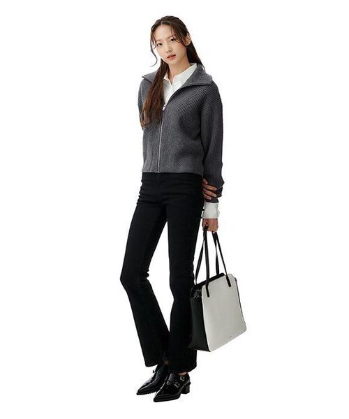MUSINSA STANDARD WOMAN（ムシンサスタンダードウーマン）の「レディースラムウールリブニットジップアップ[ミディアムグレー]（カーディガン/ボレロ・レディース・その他・SMALL/MEDIUM/LARGE）」の13枚目の写真