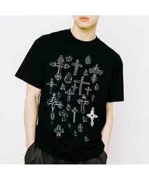 WEBHOUSE（ウェブハウス）の「スケッチクロスTシャツ - ブラック（Tシャツ/カットソー）」