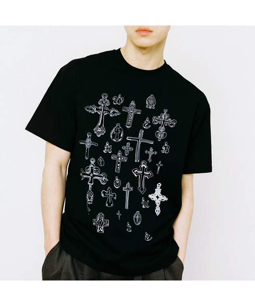 WEBHOUSE(ウェブハウス)の「スケッチクロスTシャツ - ブラック(Tシャツ/カットソー・メンズ・その他・SMALL/MEDIUM)」の1枚目の写真