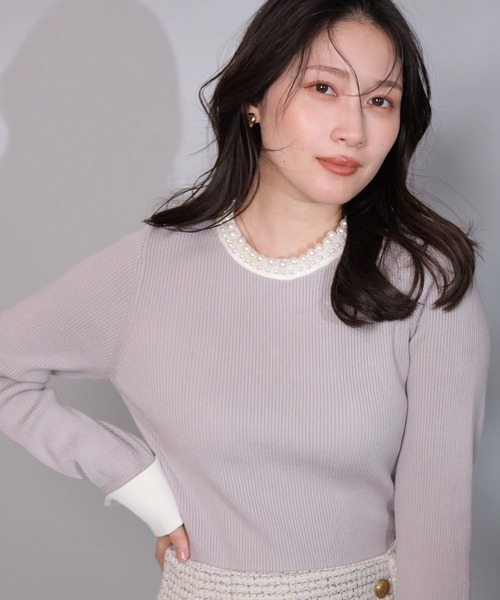 パールネックカフスニット（ニット/セーター）｜Apuweiser-riche