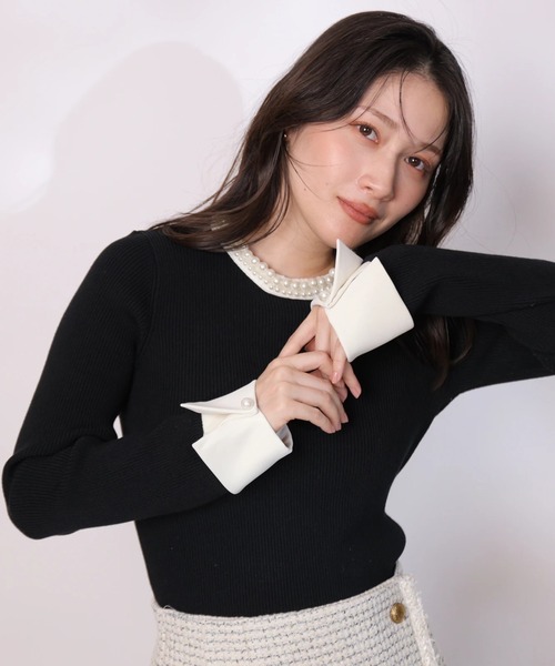 Apuweiser-riche パールネックカフスニット パールネックカフスニット（ニット/セーター）｜Apuweiser-riche