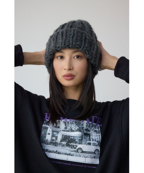 AZUL by moussy（アズールバイマウジー）の「ボリュームヤーンニットワッチ（ニットキャップ/ビーニー・レディース・アイボリー/グレー・FREE）」の11枚目の写真