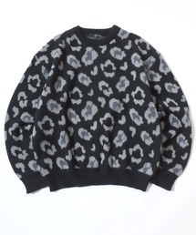 Salong hameu（サロン ハミュー）の「レオパード総柄ジャガードニットセーター メンズ レディース ユニセックス/豹柄プルオーバートップス（ニット/セーター・メンズ）」