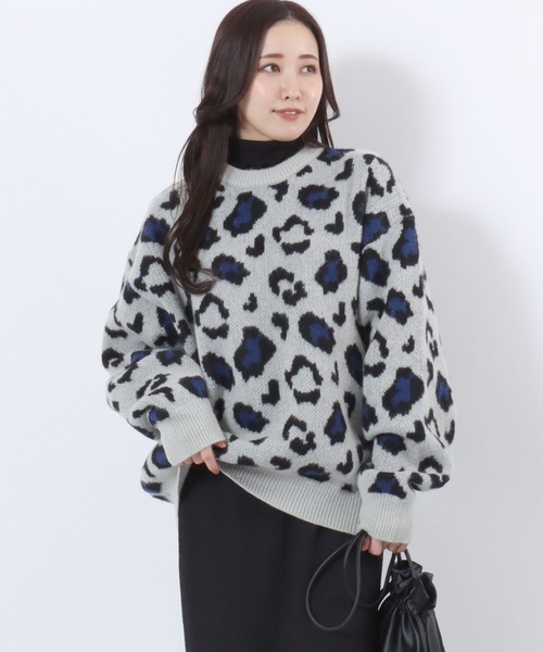 Salong hameu(サロン ハミュー)の「レオパード総柄ジャガードニットセーター メンズ レディース ユニセックス/豹柄プルオーバートップス(ニット/セーター・メンズ・ブラック/グレー/ベージュ・M/L)」の9枚目の写真