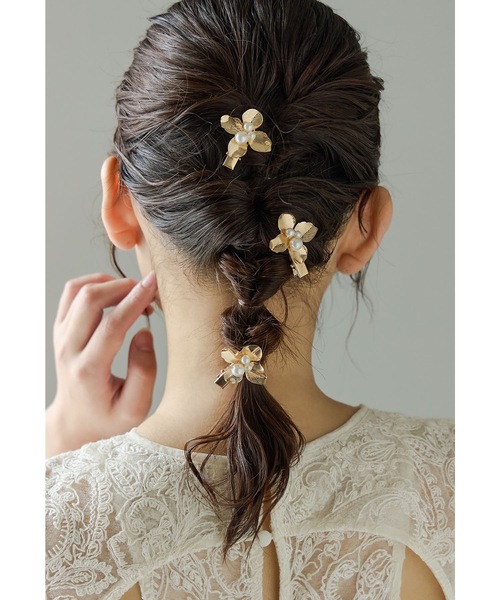 メタルフラワーヘアクリップ3点セット ヘアアクセサリー ヘアピン