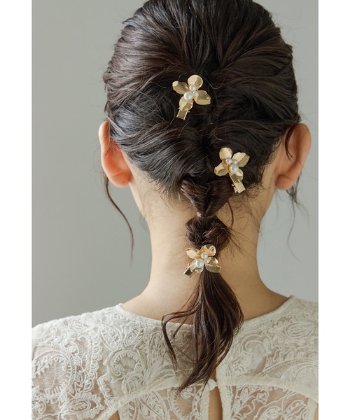 メタルフラワーヘアクリップ3点セット ヘアアクセサリー ヘアピン
