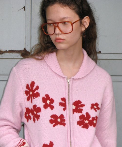 セール】FLOWER KNIT ZIP-UP (PINK)（カーディガン/ボレロ）｜SINOON