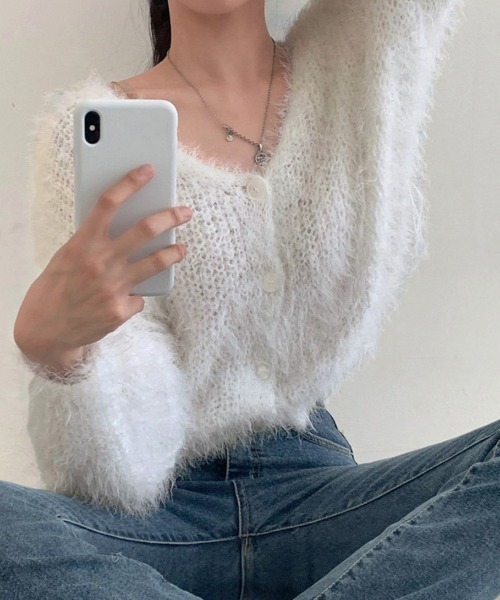 Dolce Fiora(ドルチェフィオラ)の「モヘアタッチキレイ目ニットガーディガン(カーディガン/ボレロ・レディース・スモークピンク/ブラック/ホワイト・フリー)」の5枚目の写真