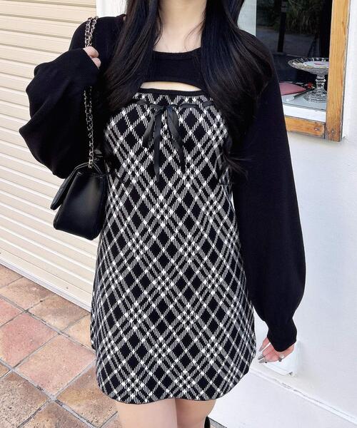 INGNI（イング）の「デコルテオープンチェック柄切替ニットワンピース（ワンピース・レディース・ベージュ系1/ブラウン系その他3/ブラック系その他6・M）」の20枚目の写真