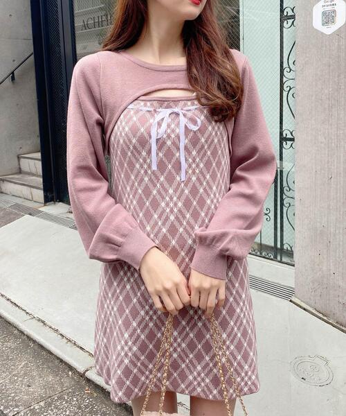 INGNI（イング）の「デコルテオープンチェック柄切替ニットワンピース（ワンピース・レディース・ベージュ系1/ブラウン系その他3/ブラック系その他6・M）」の21枚目の写真