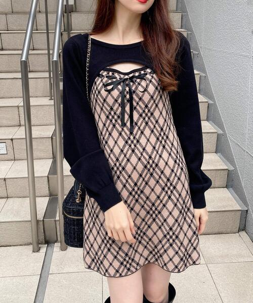 INGNI（イング）の「デコルテオープンチェック柄切替ニットワンピース（ワンピース・レディース・ベージュ系1/ブラウン系その他3/ブラック系その他6・M）」の19枚目の写真