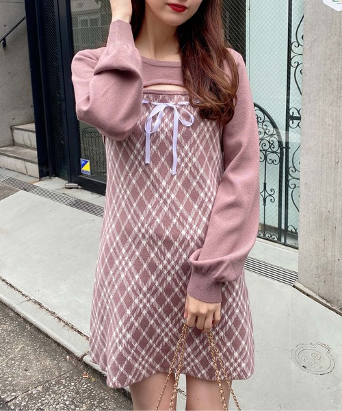 INGNI（イング）の「デコルテオープンチェック柄切替ニットワンピース（ワンピース・レディース・ベージュ系1/ブラウン系その他3/ブラック系その他6・M）」の13枚目の写真