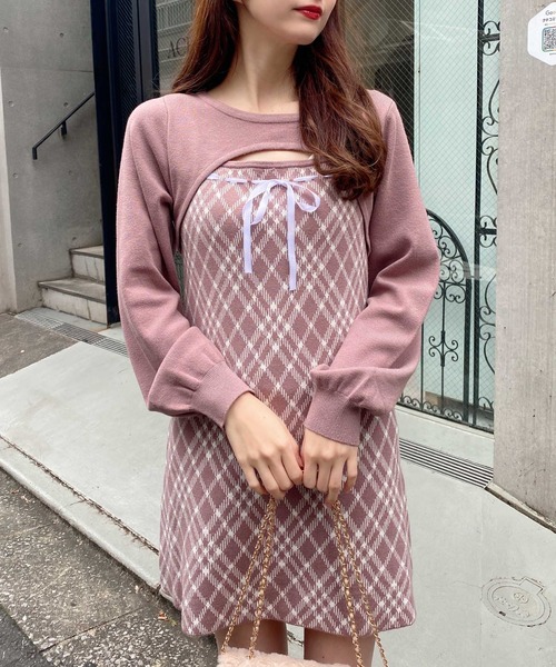 INGNI（イング）の「デコルテオープンチェック柄切替ニットワンピース（ワンピース・レディース・ベージュ系1/ブラウン系その他3/ブラック系その他6・M）」の14枚目の写真