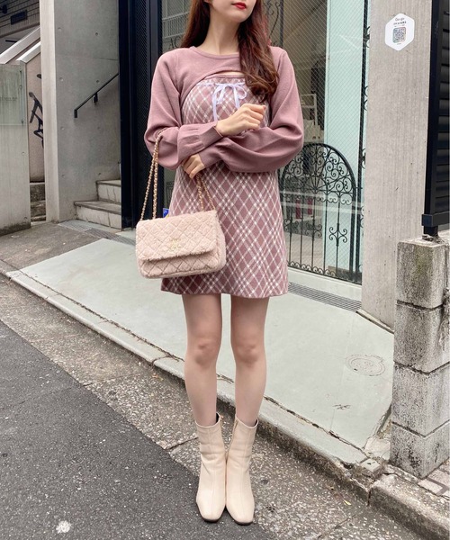 INGNI（イング）の「デコルテオープンチェック柄切替ニットワンピース（ワンピース・レディース・ベージュ系1/ブラウン系その他3/ブラック系その他6・M）」の17枚目の写真