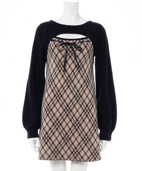 INGNI（イング）の「デコルテオープンチェック柄切替ニットワンピース（ワンピース・レディース・ベージュ系1/ブラウン系その他3/ブラック系その他6・M）」の22枚目の写真