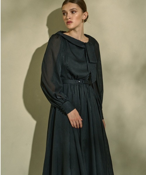 セール】Asymmetrical Tie Satin Dress サテンストライプアシメトリー