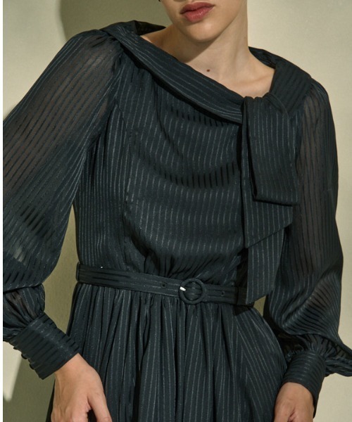 セール】Asymmetrical Tie Satin Dress サテンストライプアシメトリー