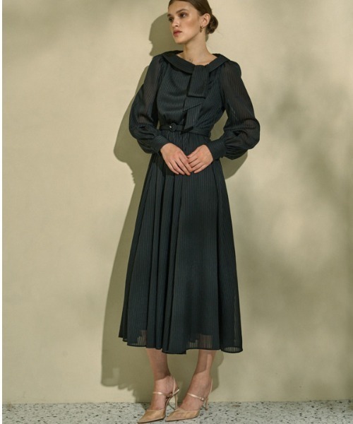 セール】Asymmetrical Tie Satin Dress サテンストライプアシメトリー