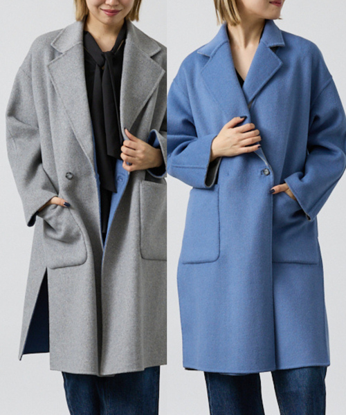 DESIGNWORKS(デザインワークス)の「【リバーシブル】ダブルフェイスコート無地(チェスターコート・レディース・ベージュ/ライトグレー・フリー)」の2枚目の写真