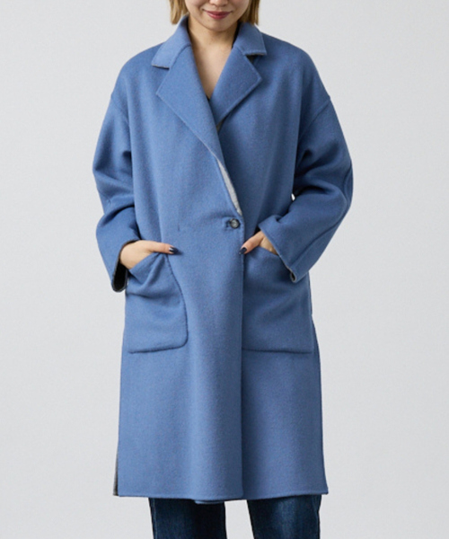 DESIGNWORKS(デザインワークス)の「【リバーシブル】ダブルフェイスコート無地(チェスターコート・レディース・ベージュ/ライトグレー・フリー)」の12枚目の写真