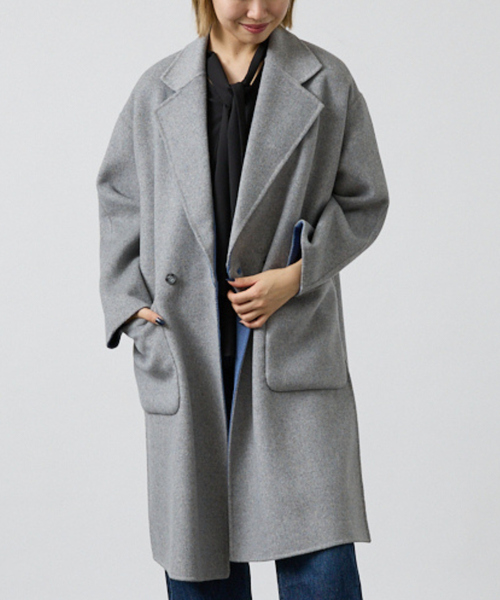 DESIGNWORKS(デザインワークス)の「【リバーシブル】ダブルフェイスコート無地(チェスターコート・レディース・ベージュ/ライトグレー・フリー)」の11枚目の写真
