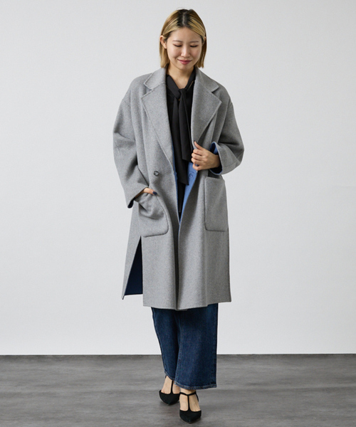 DESIGNWORKS(デザインワークス)の「【リバーシブル】ダブルフェイスコート無地(チェスターコート・レディース・ベージュ/ライトグレー・フリー)」の7枚目の写真