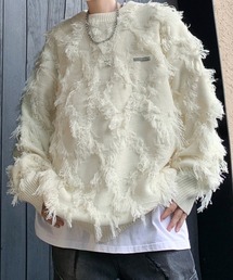 フリンジダメージクルーネックニット