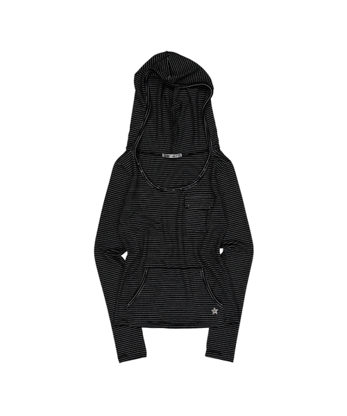 SETUP-EXE(セットアップイーエックスイー)の「SOFT STRIPE HOODIE TOP / BLACK(パーカー・レディース・その他・OS)」の2枚目の写真