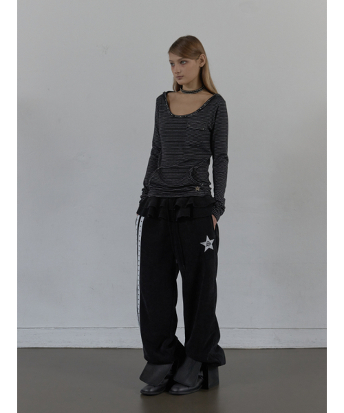 SETUP-EXE(セットアップイーエックスイー)の「SOFT STRIPE HOODIE TOP / BLACK(パーカー・レディース・その他・OS)」の4枚目の写真