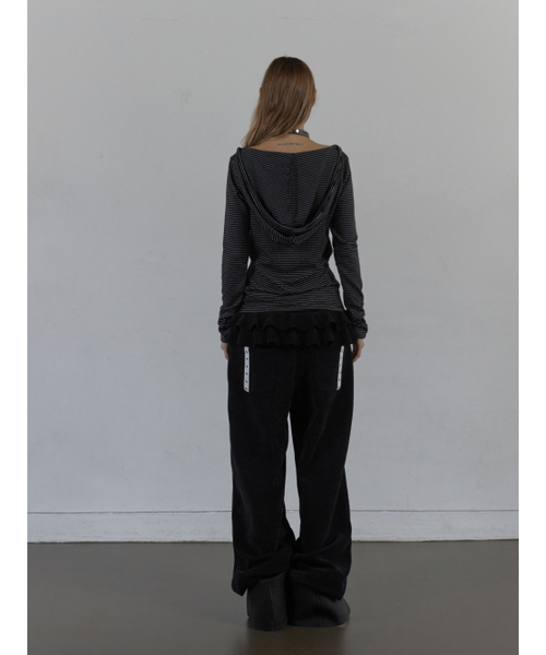 SETUP-EXE(セットアップイーエックスイー)の「SOFT STRIPE HOODIE TOP / BLACK(パーカー・レディース・その他・OS)」の5枚目の写真