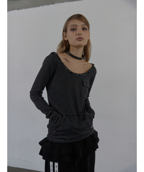 SETUP-EXE(セットアップイーエックスイー)の「SOFT STRIPE HOODIE TOP / BLACK(パーカー・レディース・その他・OS)」の6枚目の写真